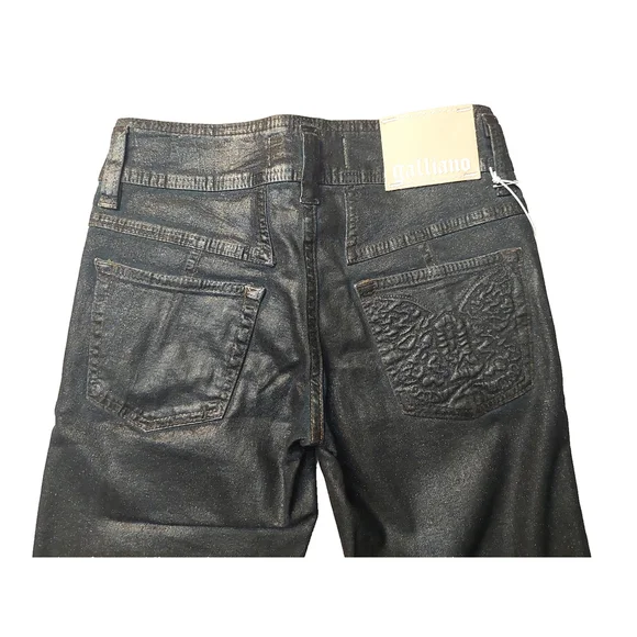 John Galliano Embossed G Midnight Blue Coated Cotton Sparkle Cropped Jeans Sz 25 - Picture 15 of 16